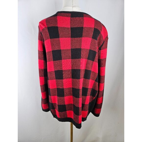 J. Jill Sweater Medium Red & Black Buffalo Plaid Crewneck Long Sleeve Cabincore - Picture 4 of 9